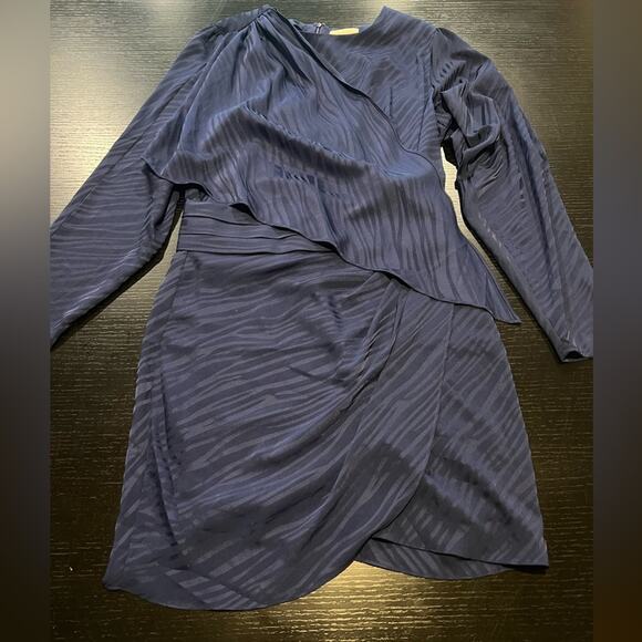 RONNY Kobo Shanaya Dress Mini Blue Zebra Pattern Cocktail Long Sleeves Large - Picture 2 of 7